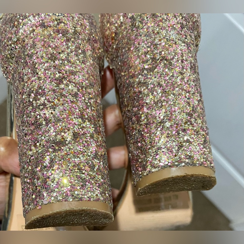 Melly "ROSEMMINA" Ankle Strap Chunky Heels (ROSEGOLDGLITTER) Size 7 - Picture 8 of 9